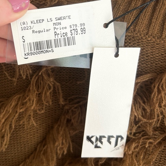 KLEEP Premium Thread Brown Shaggy Fringe Embroidered Pullover Streetwear Men’s S - Picture 4 of 15